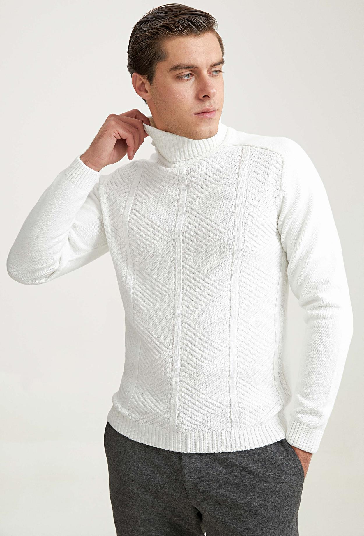 Twn Slim Fit Ekru Selanik Örgü Kazak