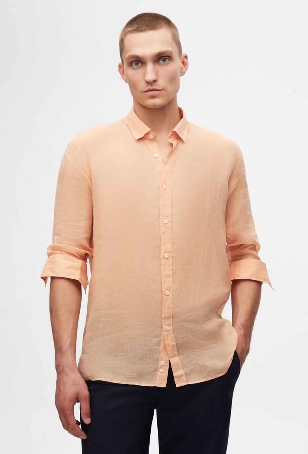 Tween Slim Fit Kayısı %100 Keten Gömlek - 8683408642779 | Damat Tween