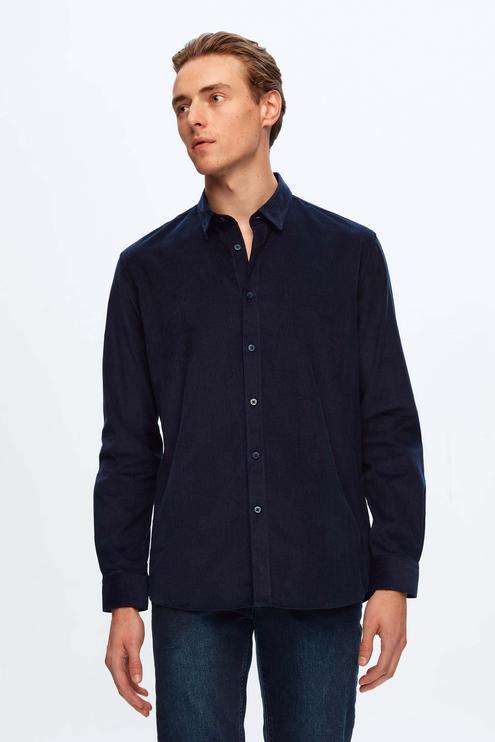 Tween Slim Fit Lacivert Kadife Kadife Gömlek - 8683408473830 | D'S Damat