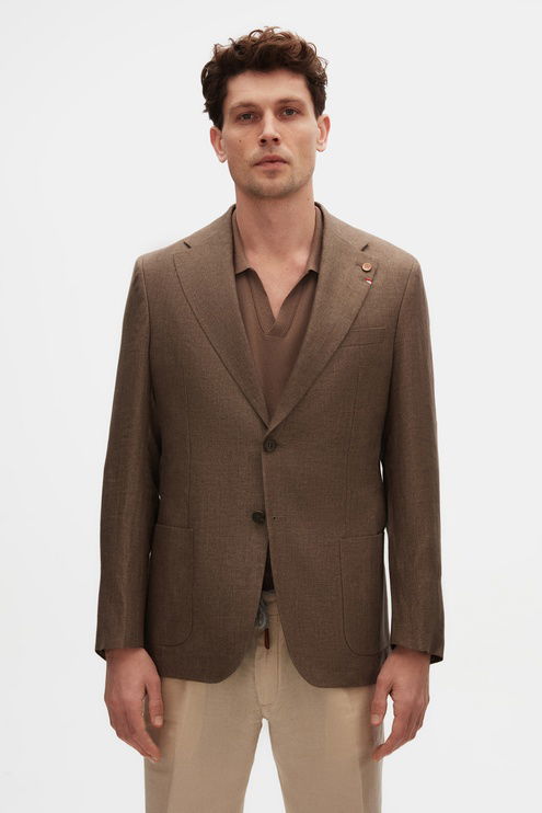 Damat Slim Fit Kahverengi Keten Karışımlı Kumaş Ceket - 8683408627516 | D'S Damat