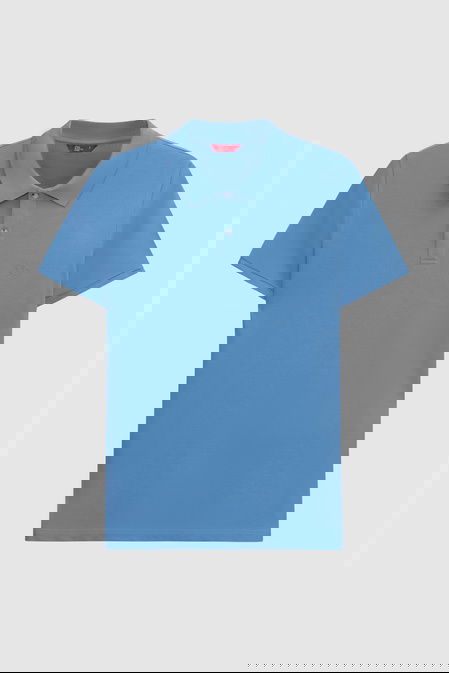 Ds Damat Regular Fit Açık İndigo %100 Pamuklu Uzun Ömürlü Kıvrılmaz Polo Yaka Nakışlı T-Shirt - 8683578037030 | D'S Damat