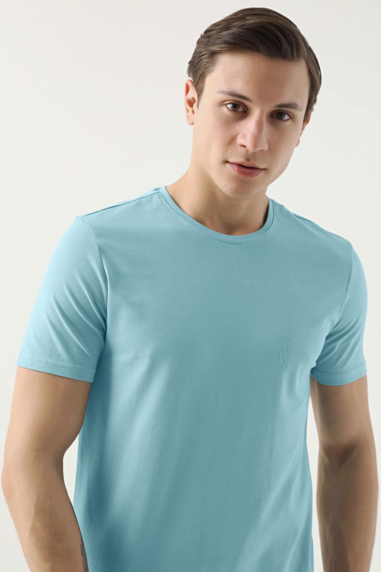 Twn Slim Fit Aqua Düz Kabartma Baskılı T-Shirt - 8683925351949 | D'S Damat
