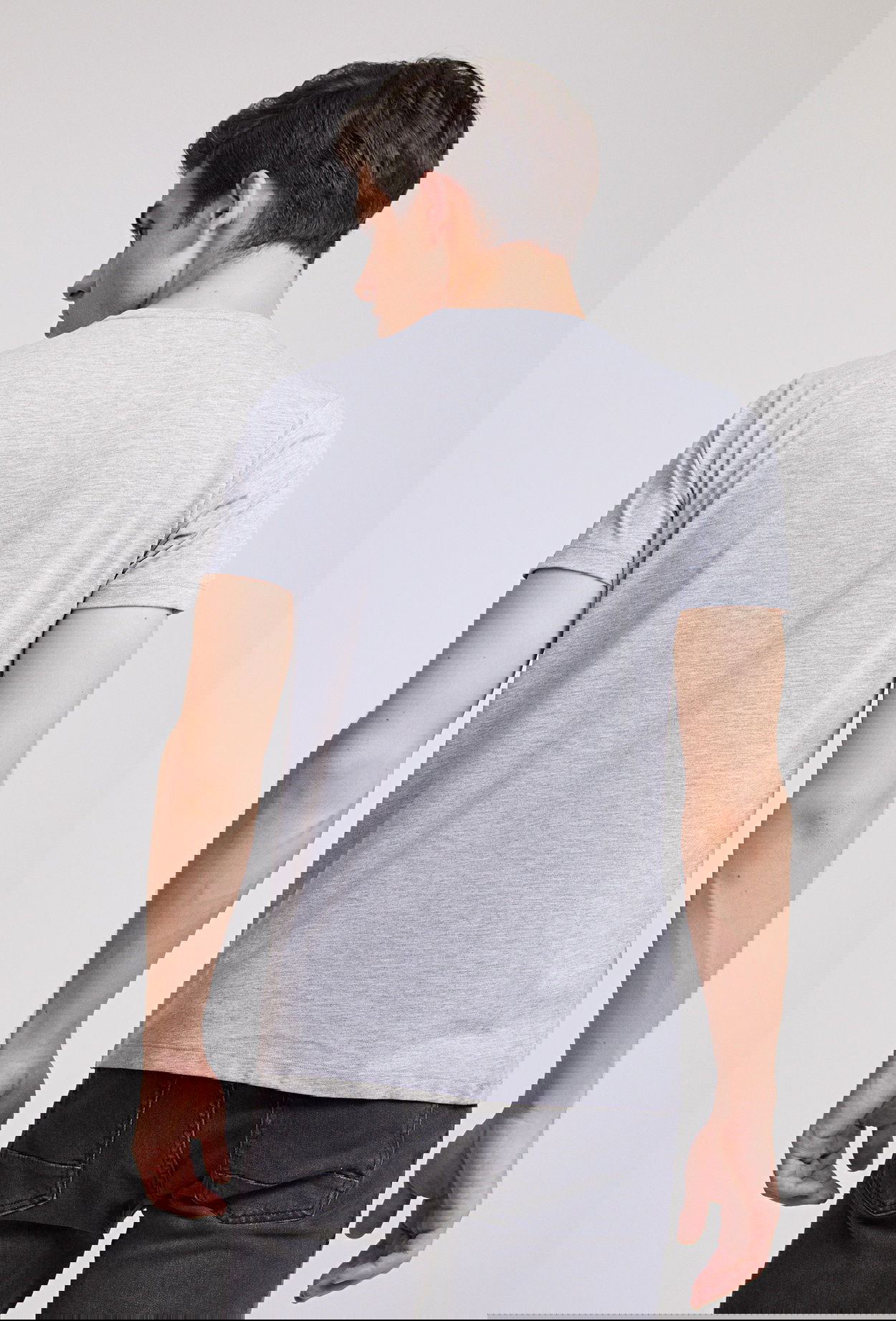 Twn Slim Fit Gri Düz Kabartma Baskılı T-Shirt