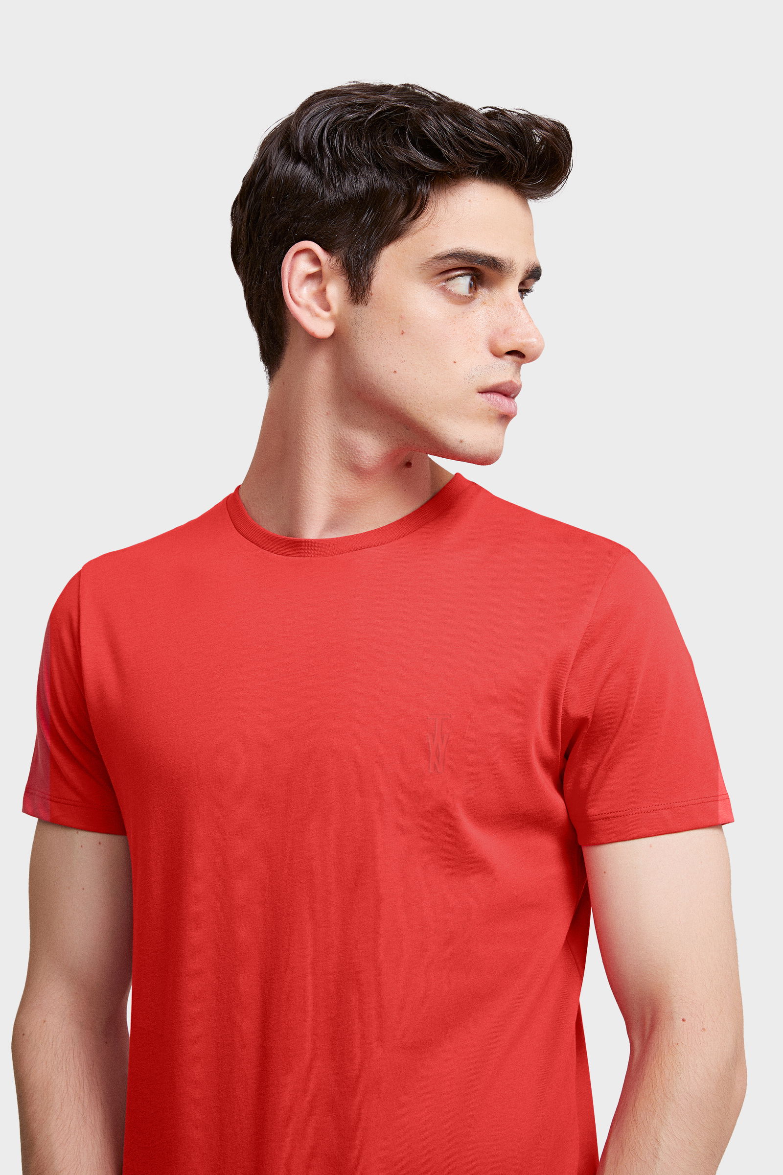 Twn Slim Fit Mercan Düz Kabartma Baskılı T-Shirt - 8683925351871 | D'S Damat