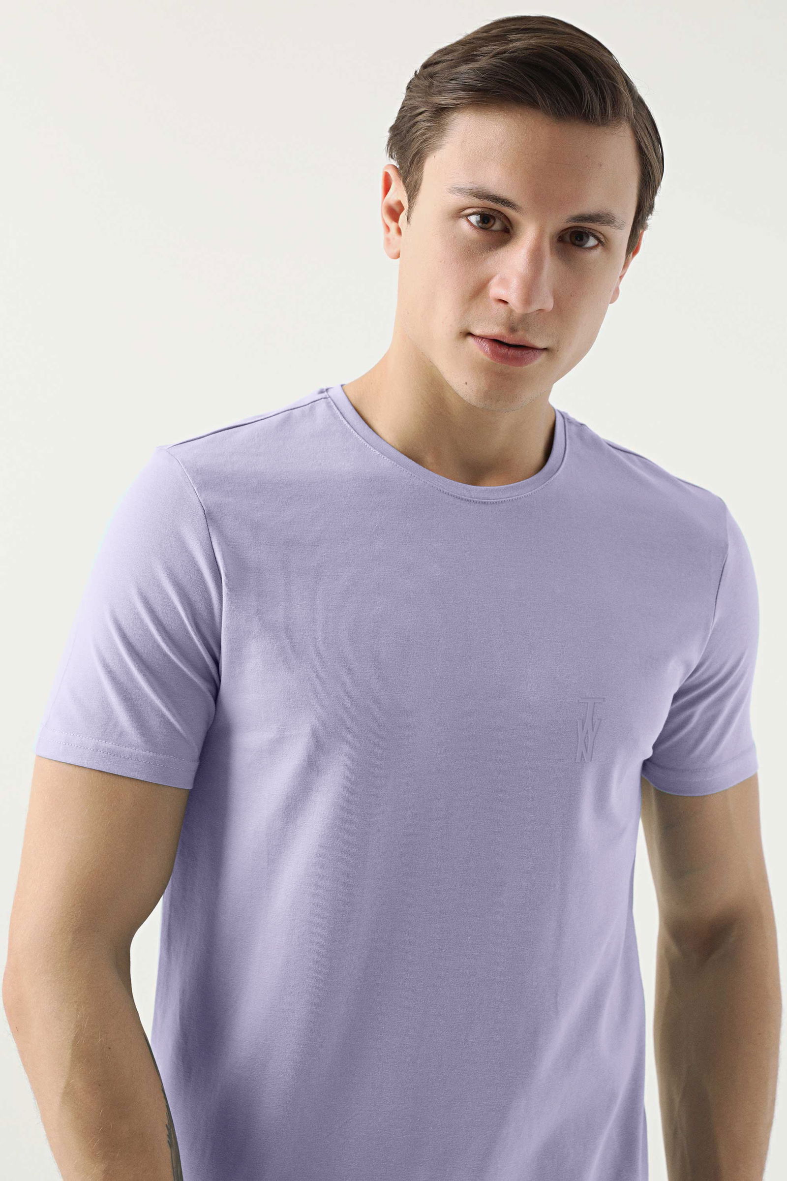 Twn Slim Fit Galaktik Leylak Düz Kabartma Baskılı T-Shirt - 8683925351741 | D'S Damat