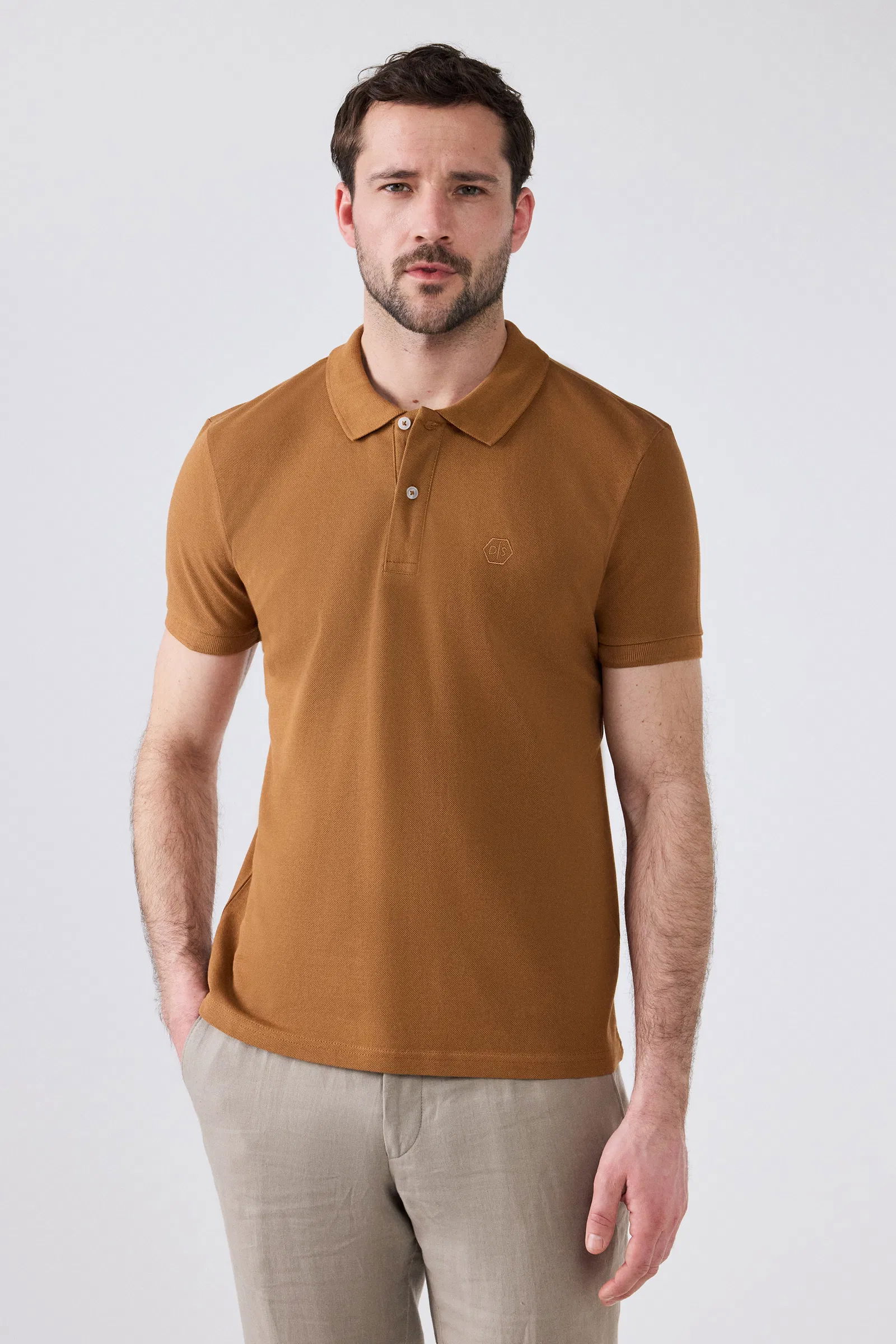 Ds Damat Regular Fit Tütün/Kayısı/Taş Pike Dokulu %100 Pamuk Polo Yaka T-Shirt - 8683578060809 | D'S Damat