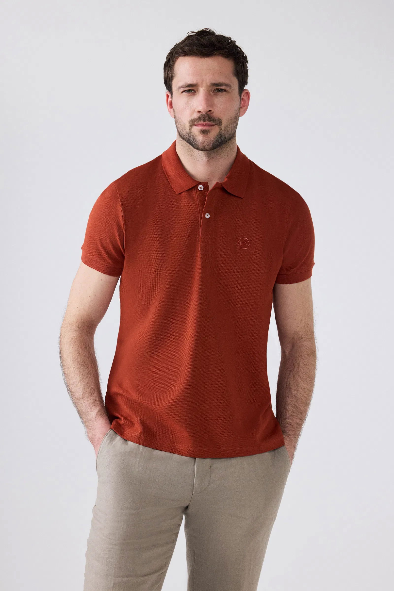 Ds Damat Regular Fit Kiremit/Yeşil/Taş Pike Dokulu %100 Pamuk Polo Yaka T-Shirt - 8683578061103 | D'S Damat